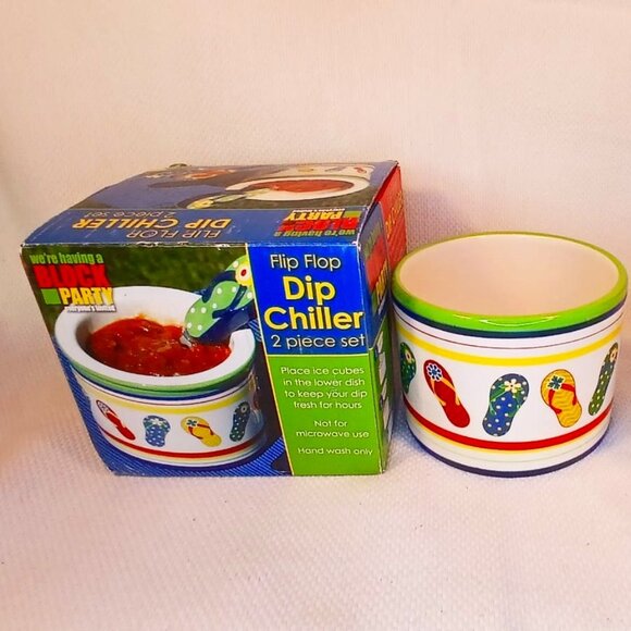 Tailgate Block Party Flip Flop Dip 2 Piece Dip Chiller dei Ceramic Salsa Chiller - Picture 1 of 2